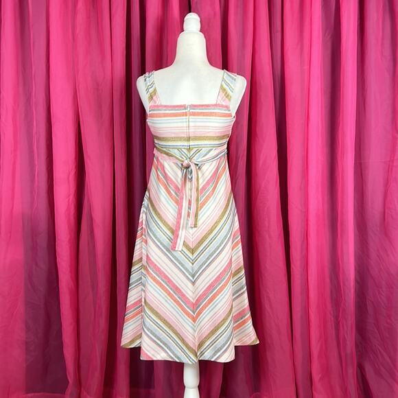 Vintage 70s striped a line polyester dress, 10 or small - Picture 2 of 8